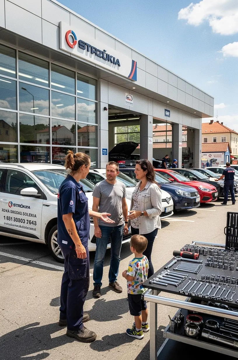 Technik vykonáva údržbu motora osobného auta v profesionálnom autoservise na Slovensku.